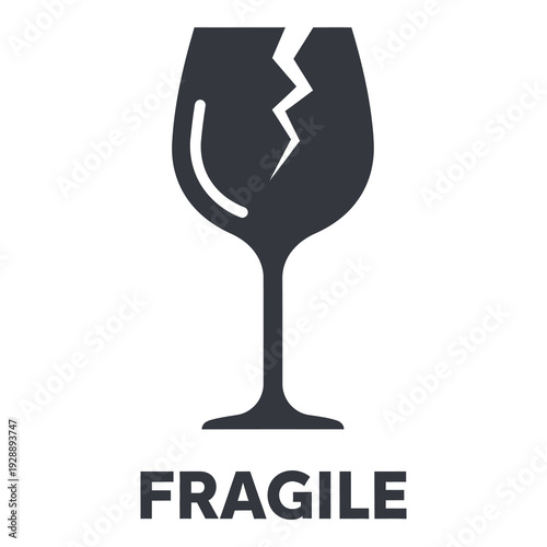 Fragile broken wine glass icon with crack  handle with care symbol icon