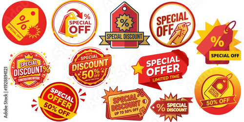 set of discount labels, Price discount promotion banner, special offer sticker. Vector isolated set 
