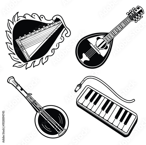 French Horn, Saxophone, Bass Drum, and Trumpet Set