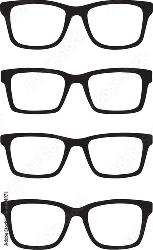 Set of Four Black Eyeglasses Silhouette Icons