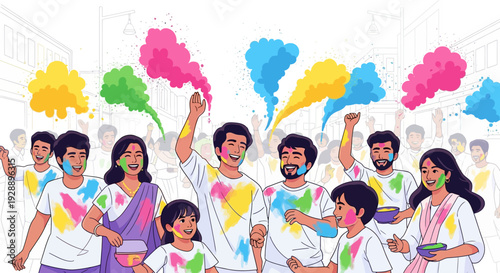 Joyful Gulal Color Festival Crowd