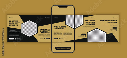 Modern real estate property investment social media carousel template, corporate business campaign design for real estate agency marketing, and premium housing campaign
