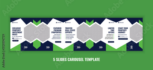 Modern real estate property investment social media carousel template, corporate business campaign design for real estate agency marketing, and premium housing campaign