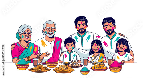 Joyful Indian Family Holi Sweet Celebration