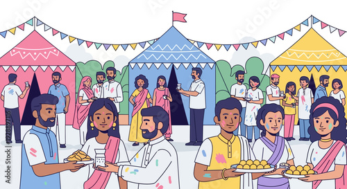 Vibrant Community Holi Celebration Sharing Treats