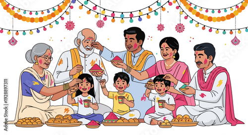 Vibrant Holi Family Celebration Scene