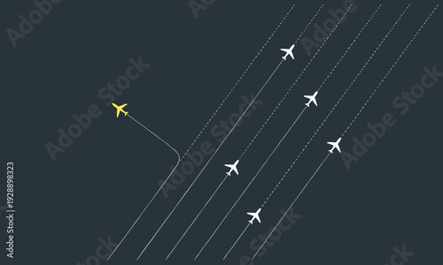 Different Direction - yellow plane changing course