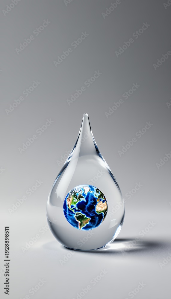 Obraz premium Crystal Water Drop with Earth Planet Centered Inside it Glass Design