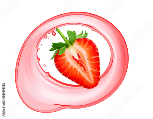 Wallpaper Mural Vibrant strawberry half, split for a juicy splash, cradled in swirling pink liquid Torontodigital.ca