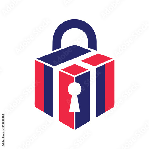 Red and blue 3 D padlock with keyhole symbol