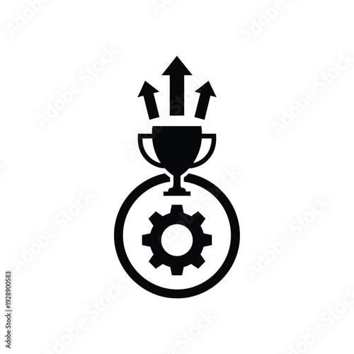 Vector illustration icon black icon of a trophy with arrows and gear inside a circle