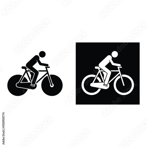 Bicycle rider icons in black and white on different backgrounds icon