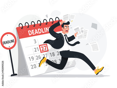 Man in a suit running from deadline calendar stress  time pressure concept