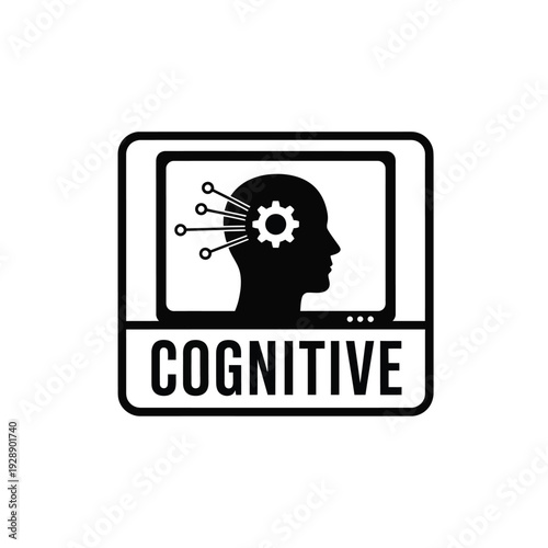 Vector illustration icon cognitive concept with human head and gear icon on computer screen