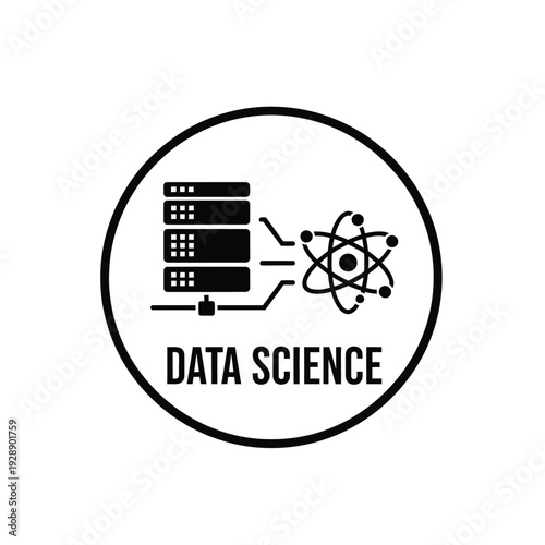 Vector illustration icon data science concept with server and atom symbol in a circle