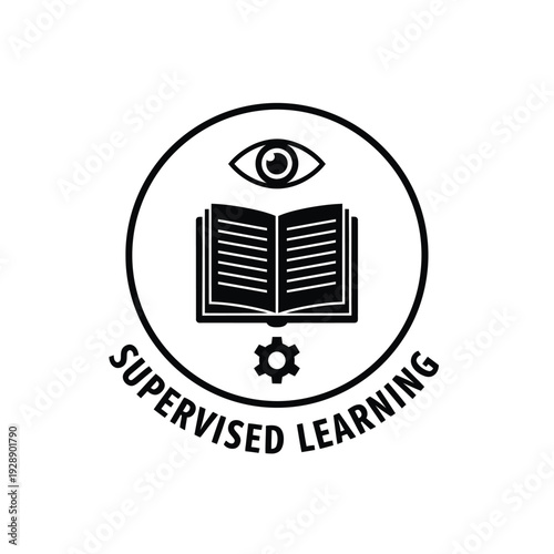 Vector illustration icon supervised learning concept with book and eye icon in a circle
