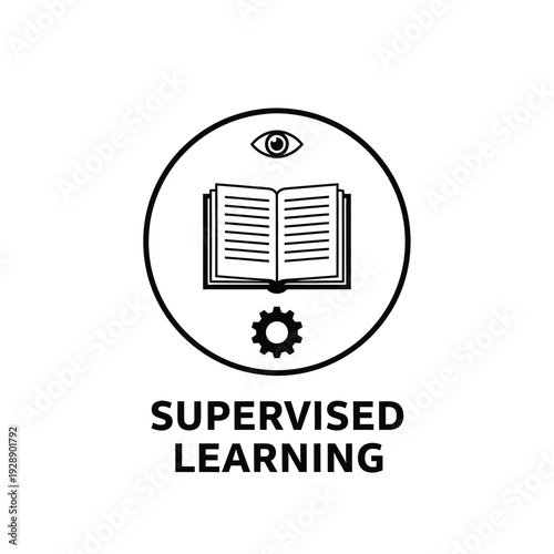 Vector illustration icon supervised learning concept with book and gear icon in circle