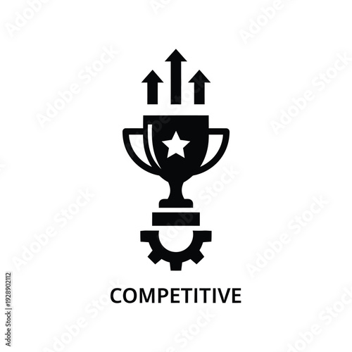 Vector illustration icon black competitive trophy icon with star and gear