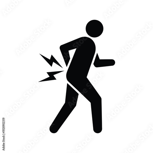 Vector illustration icon black silhouette of a person experiencing back pain or injury