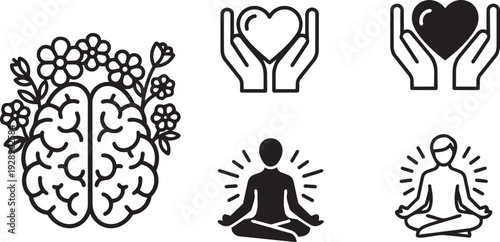 Mental health awareness and self care minimalist icons