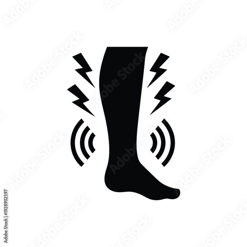 Vector illustration icon black silhouette of a human foot and ankle with pain indicators