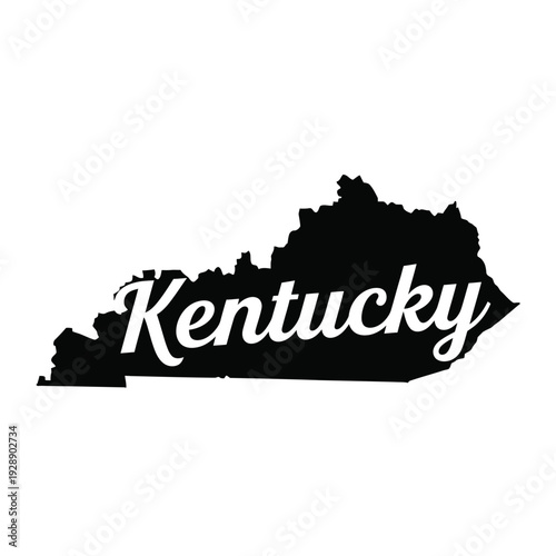 Vector illustration icon black silhouette of kentucky with the states name written across it