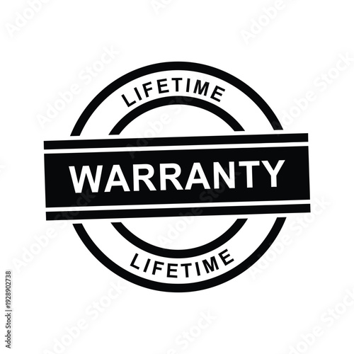 Vector illustration icon black and white lifetime warranty label or sticker on a isolated