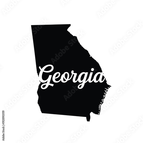Vector illustration icon black silhouette of the state of georgia with the name georgia written in cursive script
