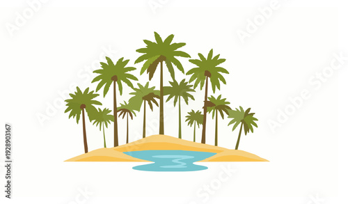 Minimal desert oasis date palm vector illustration clean tropical background isolated on white