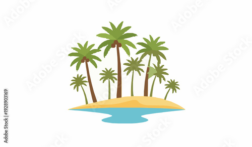Desert oasis date palm trees decorative flat vector background isolated on white