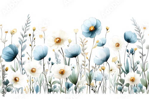 Elegant Floral Design with Blue and White Flowers Against a Soft Background