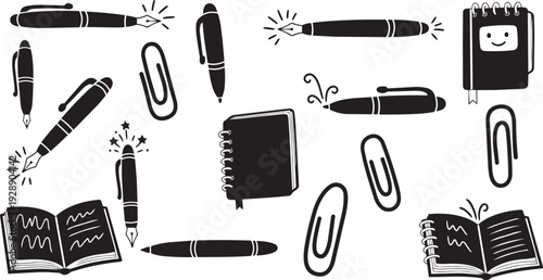 Creative hand drawn doodle school and office stationery