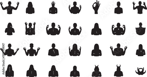 Traditional yoga hand mudras and meditation gestures set