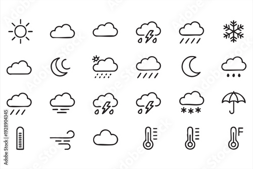 Weather and climate outline icon set for forecast app interface design