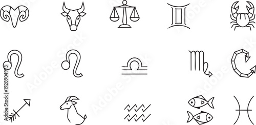 Geometric minimalist astrology zodiac signs vector set
