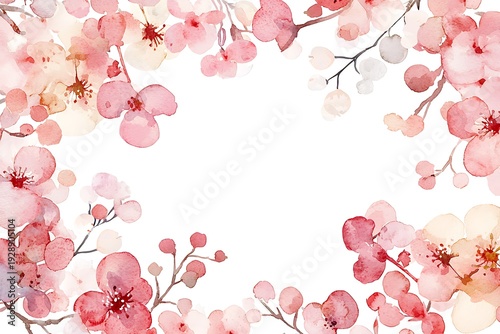 Watercolor Floral Frame with Cherry Blossom and Pastel Colors for Artistic Backgrounds