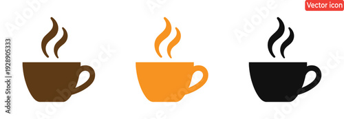 Coffee cup icon set. Cups of coffee tea collection. Hot drink icon. Disposable cup. Cup coffe with steam. Flat style - stock vector.