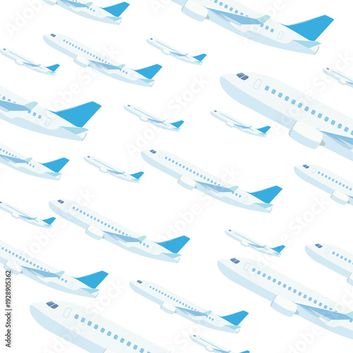 上昇するたくさんの飛行機の背景_正方形