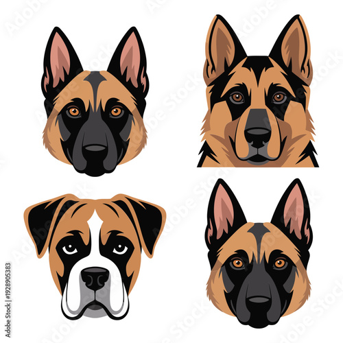 German shepherd and boxer dog faces collection, grooming expo banner, pet training workshop session materials, animal shelter outreach graphics
