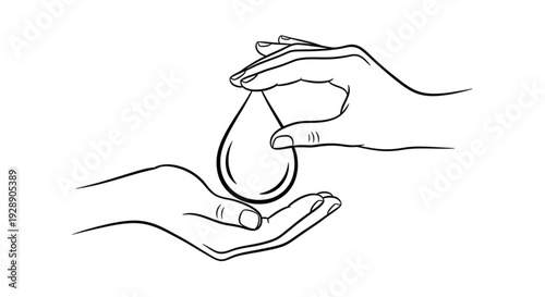 Hands cradling a teardrop shape, conveying care and support in a simple line drawing