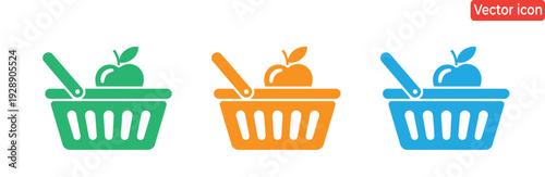 Fresh fruit basket icon showing healthy eating groceries ready for purchase and shopping