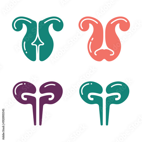 Reproductive anatomy symbol set, abstract uterus and testis icons, health awareness day poster, clinic orientation session, patient education vector graphics