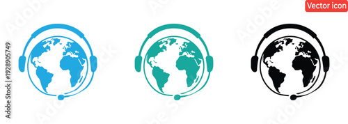 Global customer support icon. conceptual design for global online support services, featuring stylized globe .
