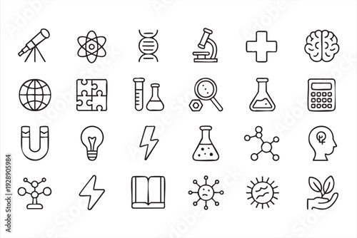 STEM and research outline symbols for education and scientific discovery