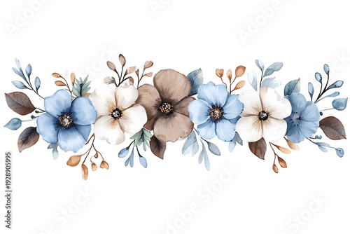 Beautiful floral arrangement with blue and white flowers for decoration and design projects