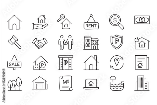 Home ownership and property management outline symbols for business design