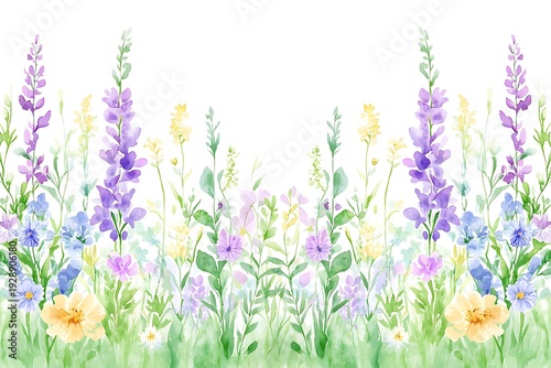 Vibrant Watercolor Floral Border with Colorful Wildflowers for Background Design