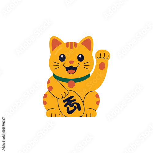Lucky waving cat mascot, prosperity festival graphic for lunar new year market, good fortune event poster, merchandising booth session vector