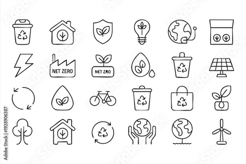 Climate friendly outline symbols for environmental and energy solutions
