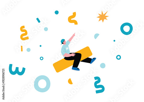 幾何学模様と男の子のイラスト